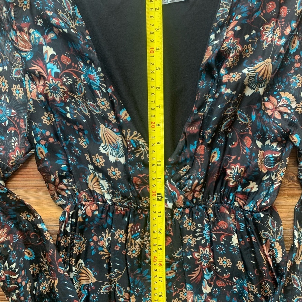 ELENA BALDI Italy Silk Blend Floral V-neck Long Sleeve Hi Low Hem Dress Size Med - Picture 7 of 12